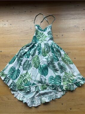 Green Leaf Print Sundress for Girls